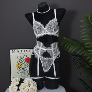 เซ็ตชุดชั้นใน3ชิ้นสำหรับผู้หญิง2025ขนตาปลอมสุดเซ็กซี่ใหม่ประดับมุกผ้าโปร่งเข็มขัดสายรัดถุงเท้ายาว - Product Image 2