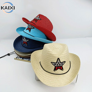 Cappello Estivo in Paglia con Protezione UV per Bambini, Modello Star Boy, a Tesa Larga, Stile Cowboy, per Spiaggia e Sole - Product Image 1