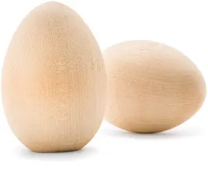 Wholesale10 pcs smooth stand wood Easter eggs wooden fillable egg toys for kids decoration