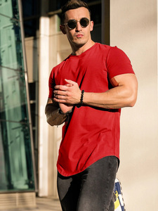 Entrenamiento de alta calidad Muscle Fit Long Line Tops Logotipo personalizado Camisetas en blanco 95% Algodón 5% Spandex Dobladillo curvo Camisetas para hombres - Product Image 5