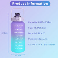 B14-1123 Amz Top Seller Bouteille d'eau en plastique de 64 oz avec paille et poignée pour le sport, la salle de sport, le fitness, l'extérieur, anti-fuite