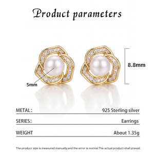 Élégantes boucles d'oreilles clous en argent S925 avec perle d'eau douce en forme de cœur et zircon pavé, bijoux fins pour femme, cadeau de mariage ou de mariée - Product Image 6