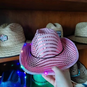 Tùy Chỉnh LED Màu Hồng Sequin Ánh Sáng Ánh Sáng Vui Lễ Hội Shinny Jazz Sinh Nhật Lễ Hội Phía Tây Đảng Mũ Cao Bồi Cho Người Lớn Đảng - Product Image 6
