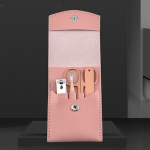 Kit de manucure et pédicure, ensemble de soin des ongles, coupe-ongles en acier inoxydable, avec étui en cuir Portable, de couleur or Rose, 4 pièces - Product Image 3