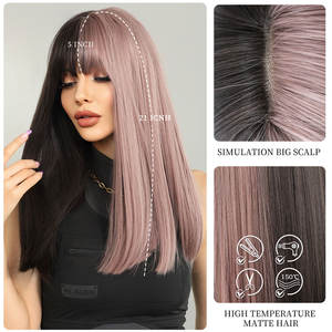 Perruque de Cosplay <span class=keywords><strong>avec</strong></span> <span class=keywords><strong>frange</strong></span> noire et rose, perruques de dessin animé pour femmes, Cruella <span class=keywords><strong>cheveux</strong></span> synthétiques longs et lisses, Lolita Party Use 22 pouces - Product Image 3