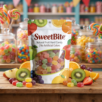 Sachet Doypack Personnalisé avec Imprimé Fruits, Fenêtre Transparente et Trou de Suspension, Refermable, pour Vente en Gros de Bonbons Durs Naturels