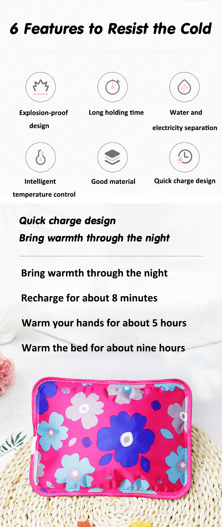 rechargeable hot bottle hand warmer electric hot water bag