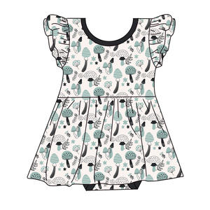 Baju Bayi Perempuan Bahan Bambu Spandex, Gaun Bodysuit Bayi Baru Lahir, Pakaian Bergaya Ruffle di Bahu, Lengan Panjang, Romper Anak Kecil, Baju Onesie, Gaun Berputar - Product Image 2