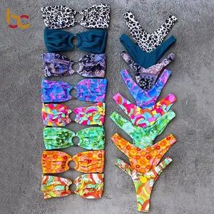 Swimwear Manufacturer Colorful Fashion Floral 2 Piece Swimsuits For Women Off-the-shoulder Bandeau Custom Bikini Set