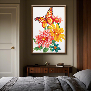 Peinture diamantée sur tissu imprimé de style moderne Vente en gros de fleurs et de papillons Art mural pour la maison, hôtel ou <span class=keywords><strong>caf</strong></span>é Accrochage facile - Product Image 5