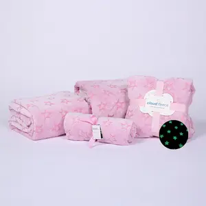 Brilham No Escuro Fleece Throw Blanket Estrelas cor de rosa Nova Furry Plush Throw Cobertor Quente