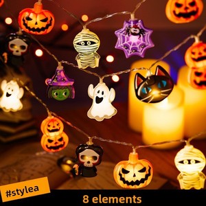 Guirlande lumineuse LED d'Halloween Citrouille Fantôme Crâne Chauve-souris Chat Noir Feuille d'érable à piles USB pour Fête Chambre Fenêtre Maison Hantée - Product Image 3
