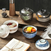 Keramikschale mit Deckel 105mm 200ml Japanischer Stil Unterglasur-Reisschale Eierdämpfungs-Topf Suppen-Servierschale Küchen-Tischgeschirr