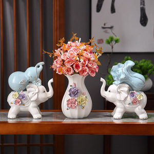 Nuevo Moderno Juego de Elefantes Zen Fulu Baicai de Cerámica para Mesa de Esquina de Entrada, Decoración del Hogar, Artesanía, Soporte para Jarrones, Florero de Sobremesa - Product Image 2