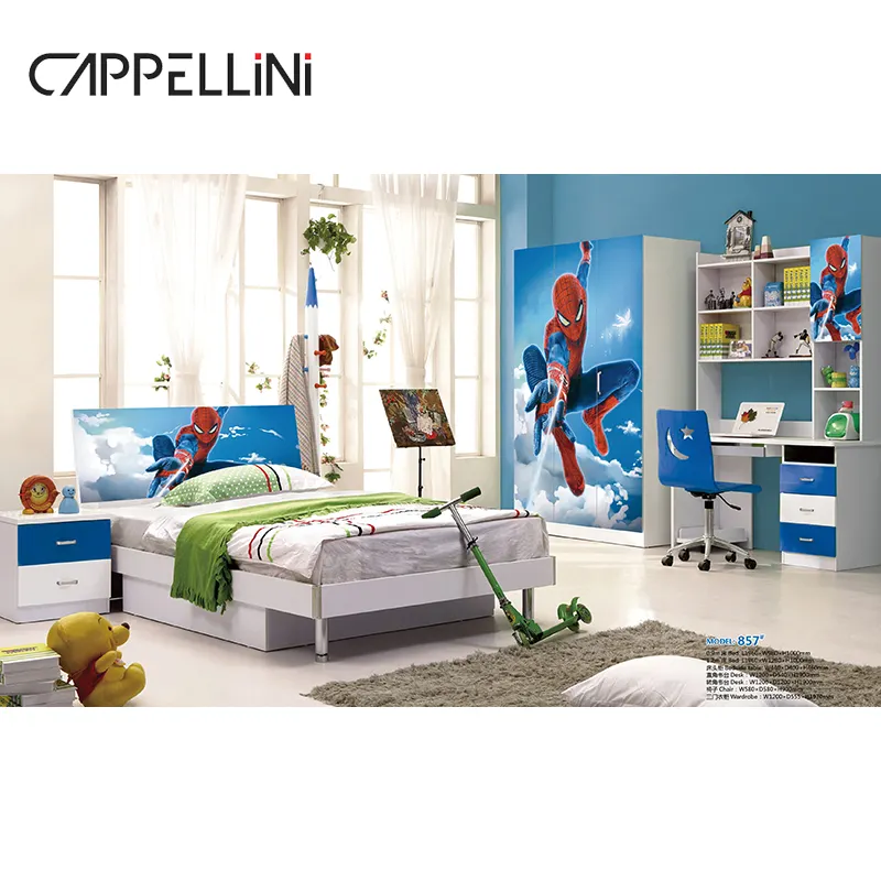 Cute Cartoon Design Baby Child Room Children Bed Storage Wardrobe Study Desk Set Wooden Kids Bedroom Furniture