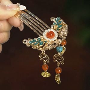 Pinza de Pelo con Flores Estilo Retro para Novia, Elegante Accesorio de Pelo con Perlas de Loto, Ideal para Bodas, Cumpleaños y Fiestas - Product Image 1