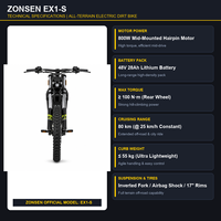 دراجة كهربائية ZONSEN EX1-S للطرق الوعرة بمحرك وسطي 800 واط وبطارية 48 فولت 28 أمبير ساعة مع تحكم فيكتور FOC ونظام امتصاص الصدمات بالوسادة الهوائية