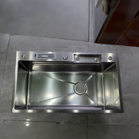 Évier cascade en acier inoxydable 304 gris nano de qualité supérieure pour cuisine, évier de travail moderne avec fente pour couteau et planche
