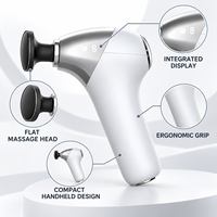 Pistolet de massage chauffant blanc pour tissus profonds avec 6 vitesses, 4 têtes, 3 niveaux de chaleur et indicateur LED pour massage corporel complet par percussion