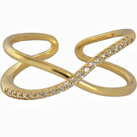 Bague Minimaliste de Luxe Plaqué Or 14K avec Zircon et Diamant, Bague Baiser Personnalisée en Argent Sterling 925 Forme X pour Filles