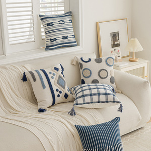 Other Bohemian Decorative Throw Pillows Square <b>Striped</b> Geometric Pattern Blue White Cotton Cover Washable Home <b>Car</b> Use - Product Image 4
