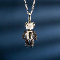 Collier unisexe tendance en laiton avec zircon coloré, plaqué rhodium, pendentif ours tridimensionnel pour couple