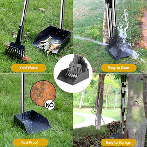 Pelle à crottes pour chiens à poignée réglable en acier inoxydable noir gris avec râteau et pelle Lot de 3 - Product Image 6
