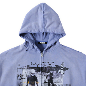 Sudadera <span class=keywords><strong>Americana</strong></span> con Cremallera, Estampada, Vintage, Lavada, Desgastada, Corta, Holgada, Estilo Urbano, Tejido Grueso, Transpirable, 100% Algodón, Esencial, Personalizada - Product Image 3