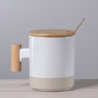 Mug à café personnalisé avec logo, 320 ml, poignée en bois, couvercle, tasse à petit déjeuner personnalisée, boîte cadeau, mug à café en céramique avec poignée