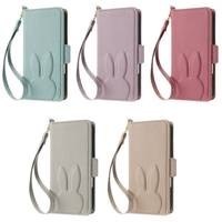 Nouvelle coque magnétique à rabat motif lapin mignon pour iPhone 16/16E/16 Plus/15 Pro/14, étui portefeuille pour iPhone 8 Plus avec cordon