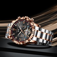 Montre mécanique pour homme Poedagar 1418, montre de luxe pour affaires, lumineuse, étanche, avec date, cadran ajouré, acier inoxydable, automatique