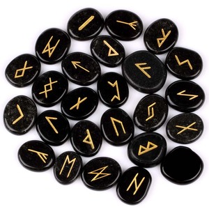 25 Pezzi per Sacchetto, Pietre Runiche Incise Lucidate in Ossidiana Nera, Pietre Runiche Sciolte, Gemma Naturale, Pietra Energetica Feng Shui Europea - Product Image 1