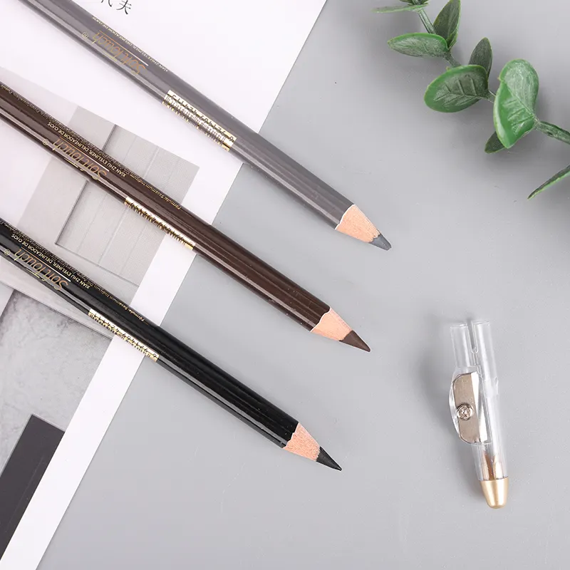 Wholesale fashion cosmetic natural slim dry eyebrow pencil with sharpener