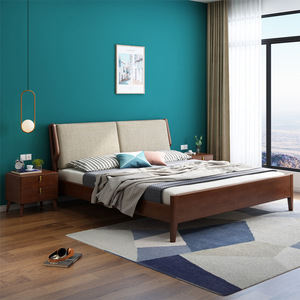 Nordic Solid Wood Bed 1.8M Double Platform Bed Soft <b>Headboard</b> Birch Wood Bedroom Furniture - Product Image 3