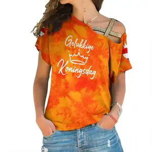 Women Tops And Blouses Netherlands King's Day Tie Dye Print Off The Shoulder Top Women Low Price Crop Tops For Women Wholesale