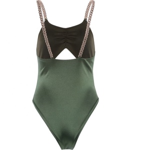 Traje de Baño de Una Pieza con Tirantes Verdes Personalizados, Monokini con Aberturas y Fruncidos, Traje de Baño Sexy para Mujer, Fabricante OEM - Product Image 1