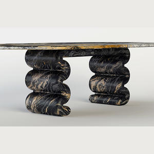 Table à manger longue en pierre noire de luxe Kumusi - Product Image 2