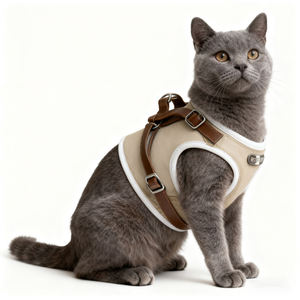 Collar y arnés de cuero personalizado para mascotas OEM/ODM, arnés de lujo para perros y gatos, ropa ajustable para gatos - Product Image 6