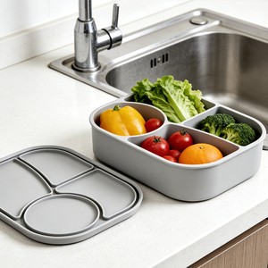 Caixa de Almoço de Silicone por Atacado com 4 Compartimentos, Tampa Hermética à Prova de Vazamentos, Livre de BPA, Segura para Micro-ondas, Freezer e Forno - Product Image 4