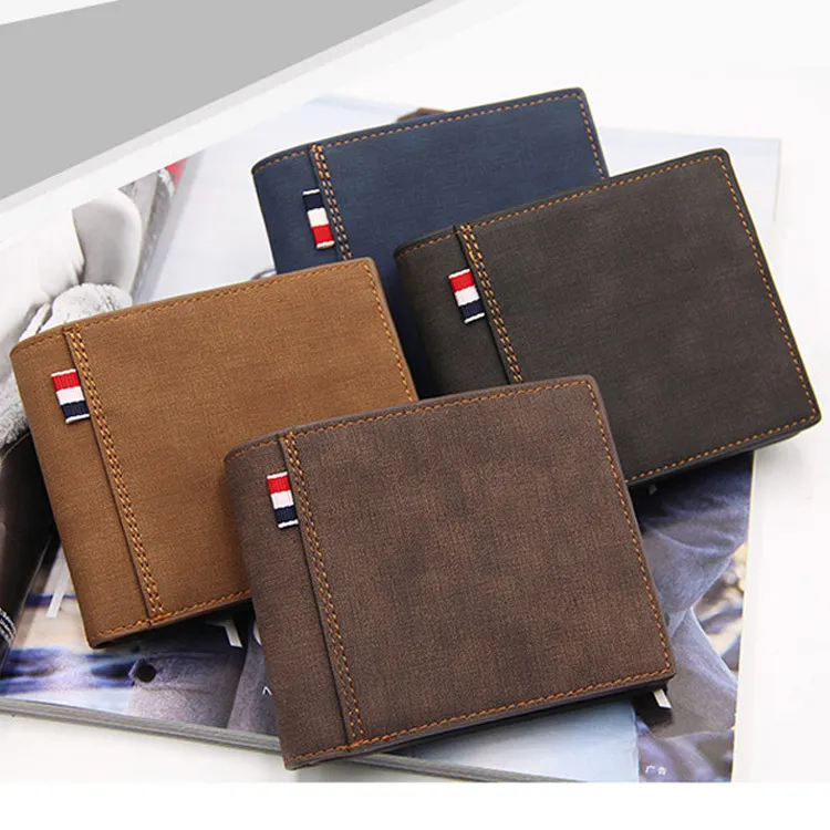Custom Amazon Supplier Quality Cheap Slim Man's Gift Pocket Men Purse Short Classic Brown Business PU Leather Wallet