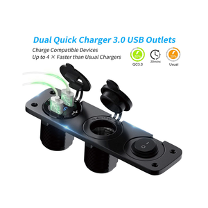 Presa 12 v presa 12 Volt pannello presa USB precablato presa accendisigari 3 in 1 ricarica rapida 3.0 con doppia presa USB, LED - Product Image 2