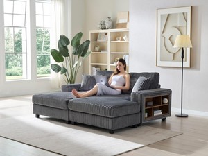 โซฟาผ้าลูกฟูกแบบปรับเปลี่ยนรูปทรงตัวยู, โซฟาเบดขนฟูสไตล์โมเดิร์น, โซฟาขนาดใหญ่พิเศษสำหรับห้องนั่งเล่นในอพาร์ตเมนต์ - Product Image 1