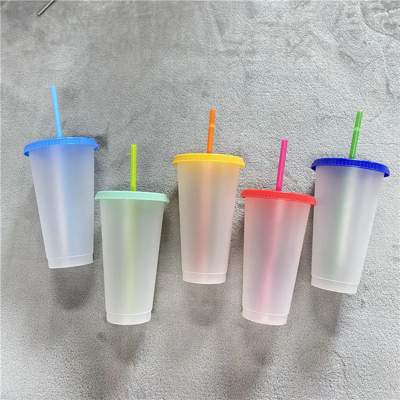 Copos de plástico resistente foscos reutilizáveis 24oz, 700ml, bebida, plástico resistente, reutilizável, pacote de 5 presentes de viagem, pacote de copos frios gelado