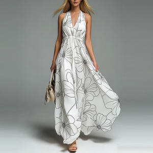 Robe mi-longue décontractée pour femme, imprimée, col halter, sans manches, coupe ajustée, en polyester, avec fermeture éclair - Product Image 2
