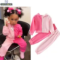 Conyson yeni sonbahar ürünler çocuk Bicolor kalınlaşmış takım elbise koşu butik pamuk kapüşonlu 2 adet çocuk kız koşu seti