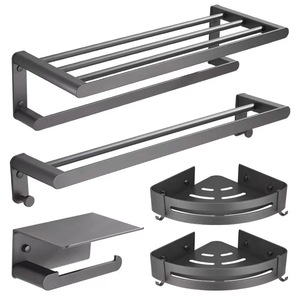 Scaldasalviette Pieghevole Grigio Canna di Fucile, Porta <span class=keywords><strong>Asciugamani</strong></span> da Parete per Bagno con Installazione Senza Foratura, Design Moderno - Product Image 5