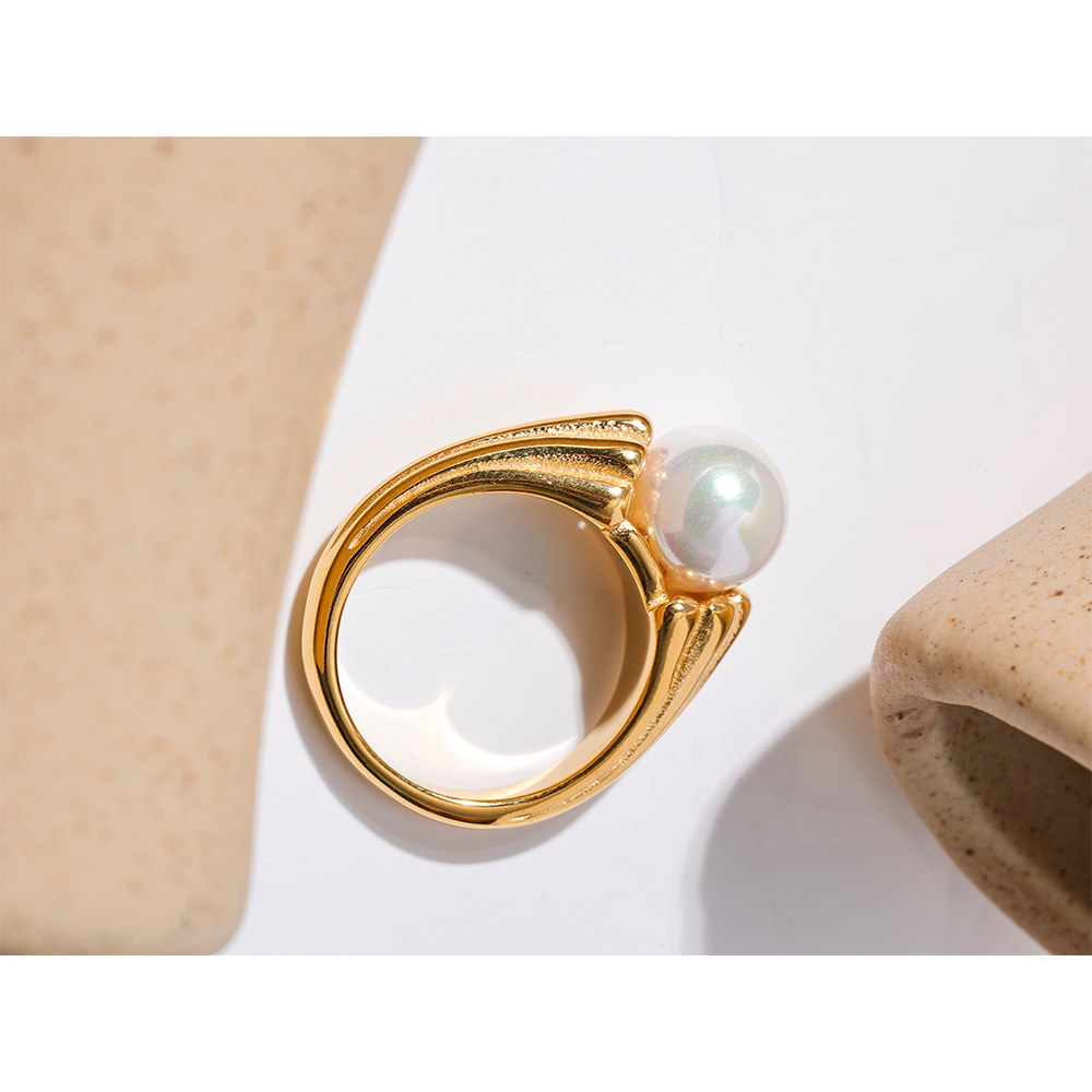 JINYOU 1789 Tarnish Free Stainless Steel Shell Pearl Ring