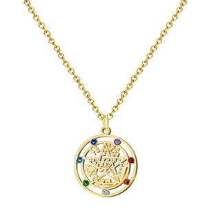 สร้อยคอ Tetragrammaton หินจักระทองสแตนเลสพระเครื่องสำหรับการป้องกันโชคดีโรเดียมชุบกล่องรูปทรงเรขาคณิต - Product Image 1