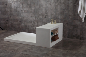 K-T005B baño blanco superficie sólida de <span class=keywords><strong>ducha</strong></span> de piedra de base y asiento coincidentes para cabina de <span class=keywords><strong>ducha</strong></span> brillante o mate - Product Image 2