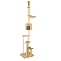 Arbre à chat du sol au plafond de 267 cm de hauteur avec condo, hamac, poteaux à gratter, corde en sisal et maison de jeu pour chatons